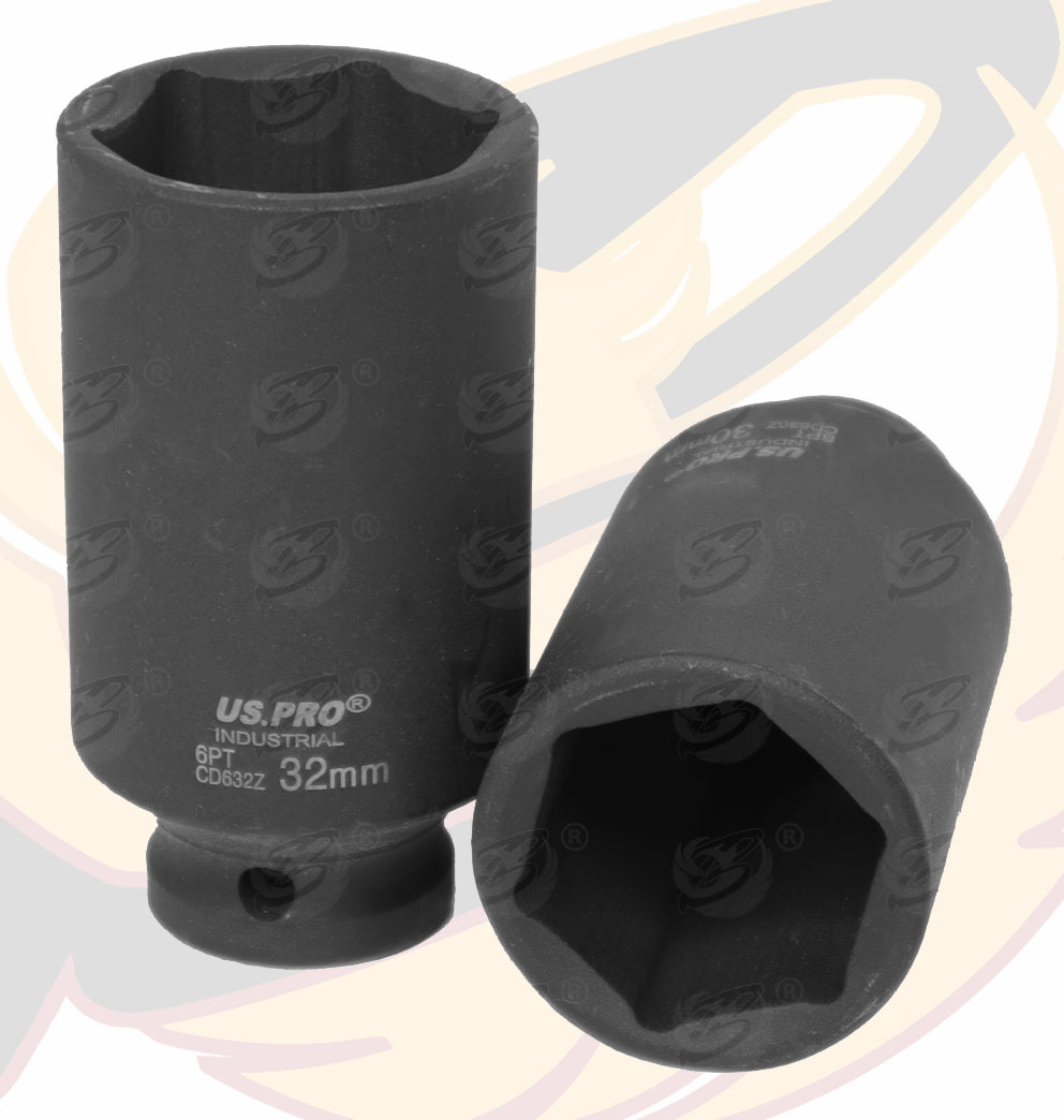 US PRO INDUSTRIAL 18PCS 1/2" DRIVE 6 POINT DEEP IMPACT SOCKETS 10MM - 32MM