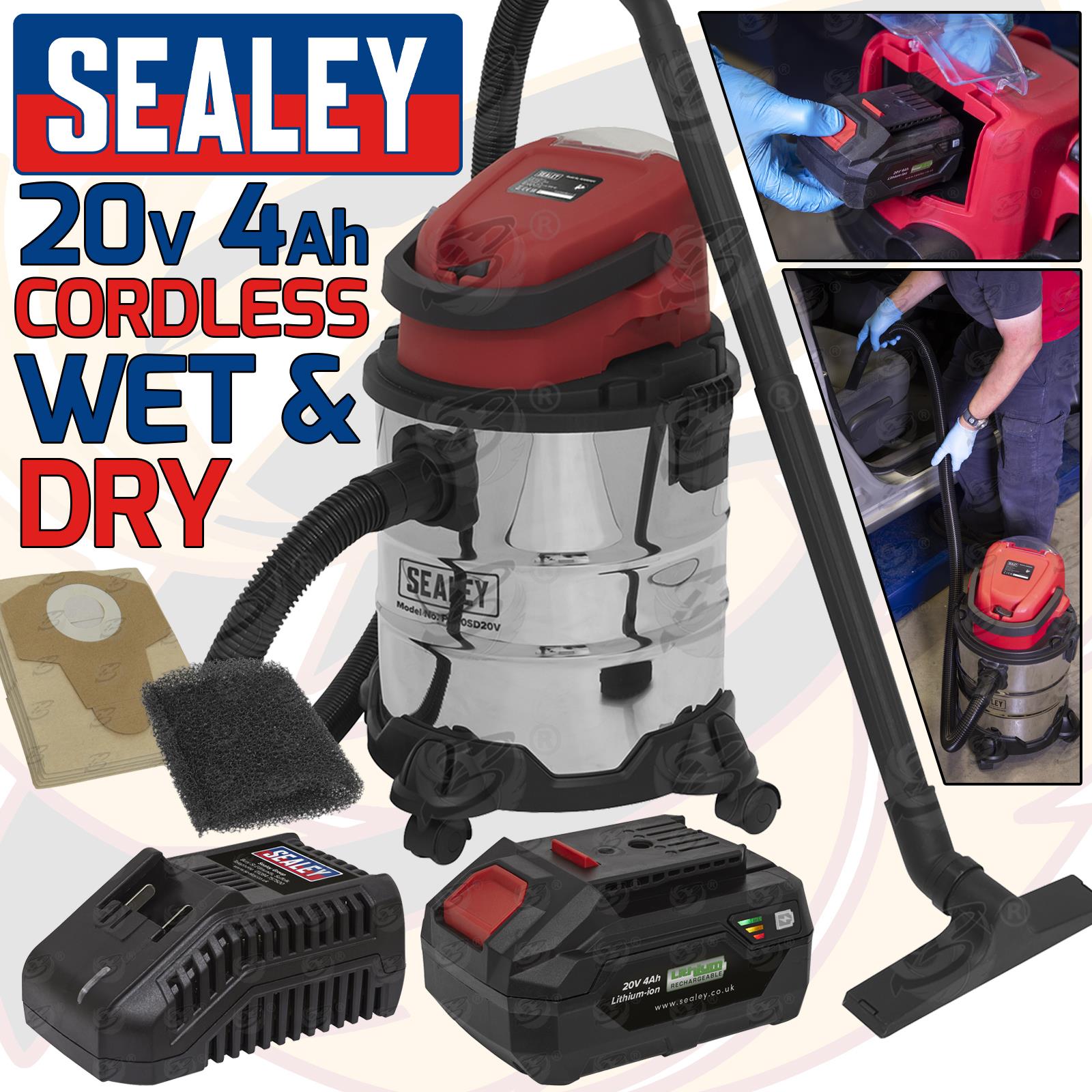 SEALEY CORDLESS WET & DRY VACUUM CLEANER 20V 4AH