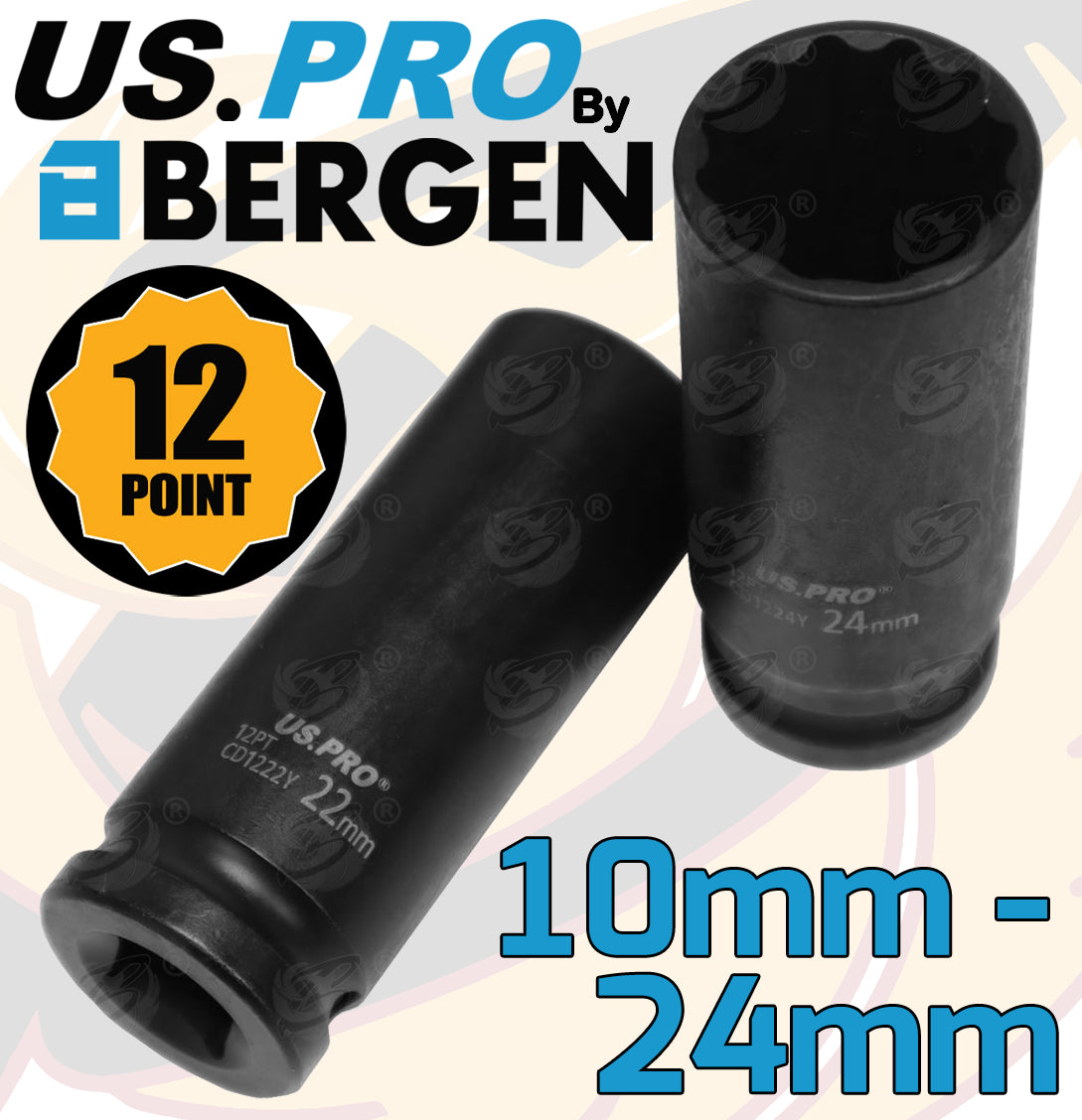 US PRO 10PCS 1/2" DRIVE 12 POINT DEEP IMPACT SOCKETS 10MM - 24MM
