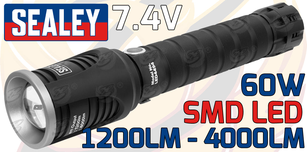 SEALEY RECHARGEABLE LI - ION SMD LED TORCH 60W 1200LM - 4000LM