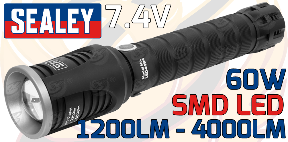 Sealey Rechargeable Li - Ion Smd Led Torch 60W 1200Lm - 4000Lm ( LED4494 )