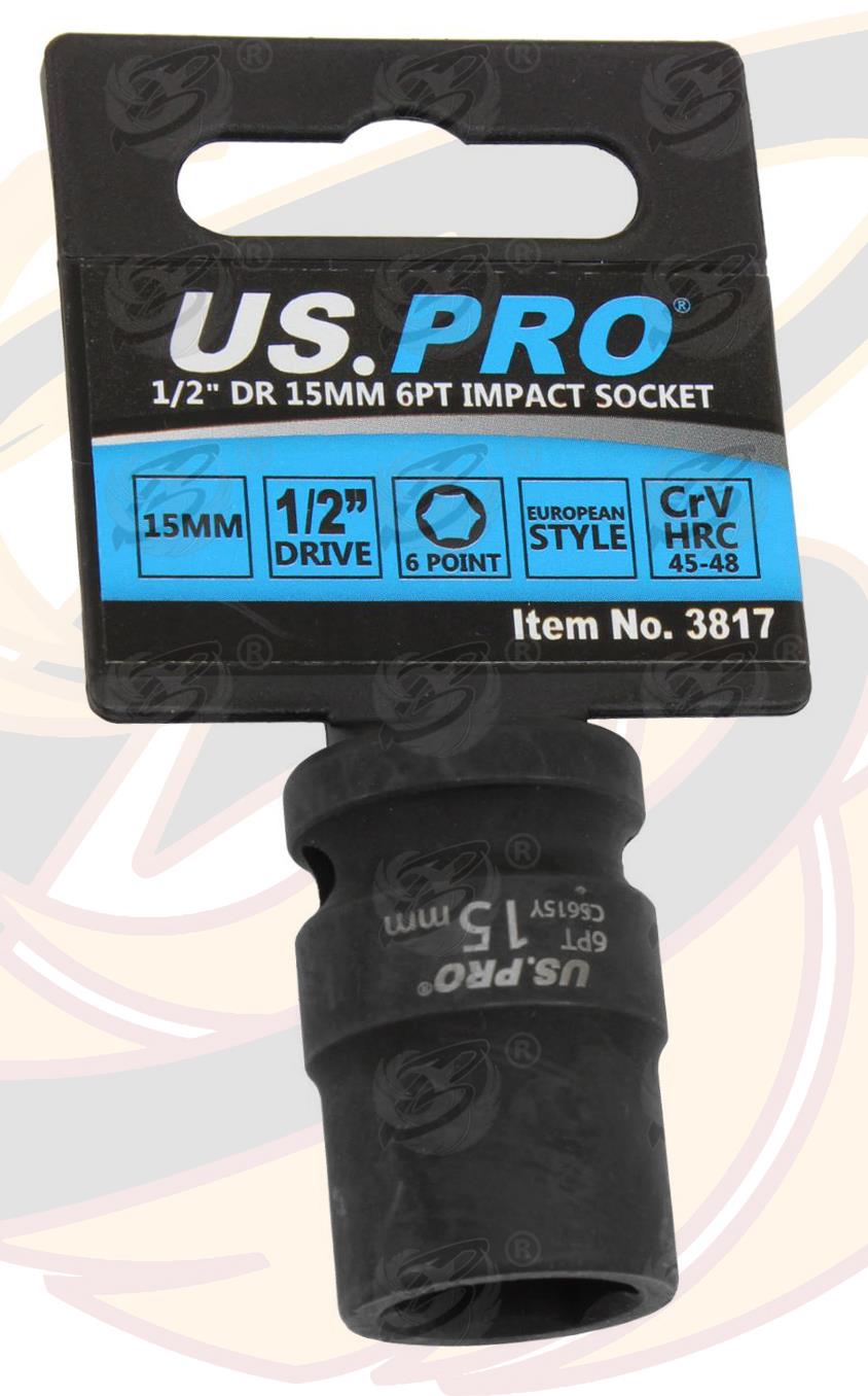 US Pro 15mm 1/2" Drive 6 Point Shallow Impact Socket 3817