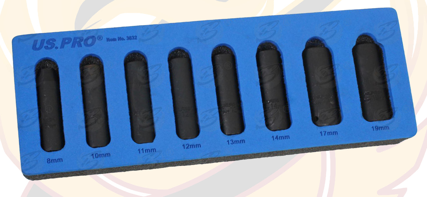US PRO 8PCS 3/8" DRIVE 6 POINT DEEP IMPACT SOCKETS 8MM - 19MM