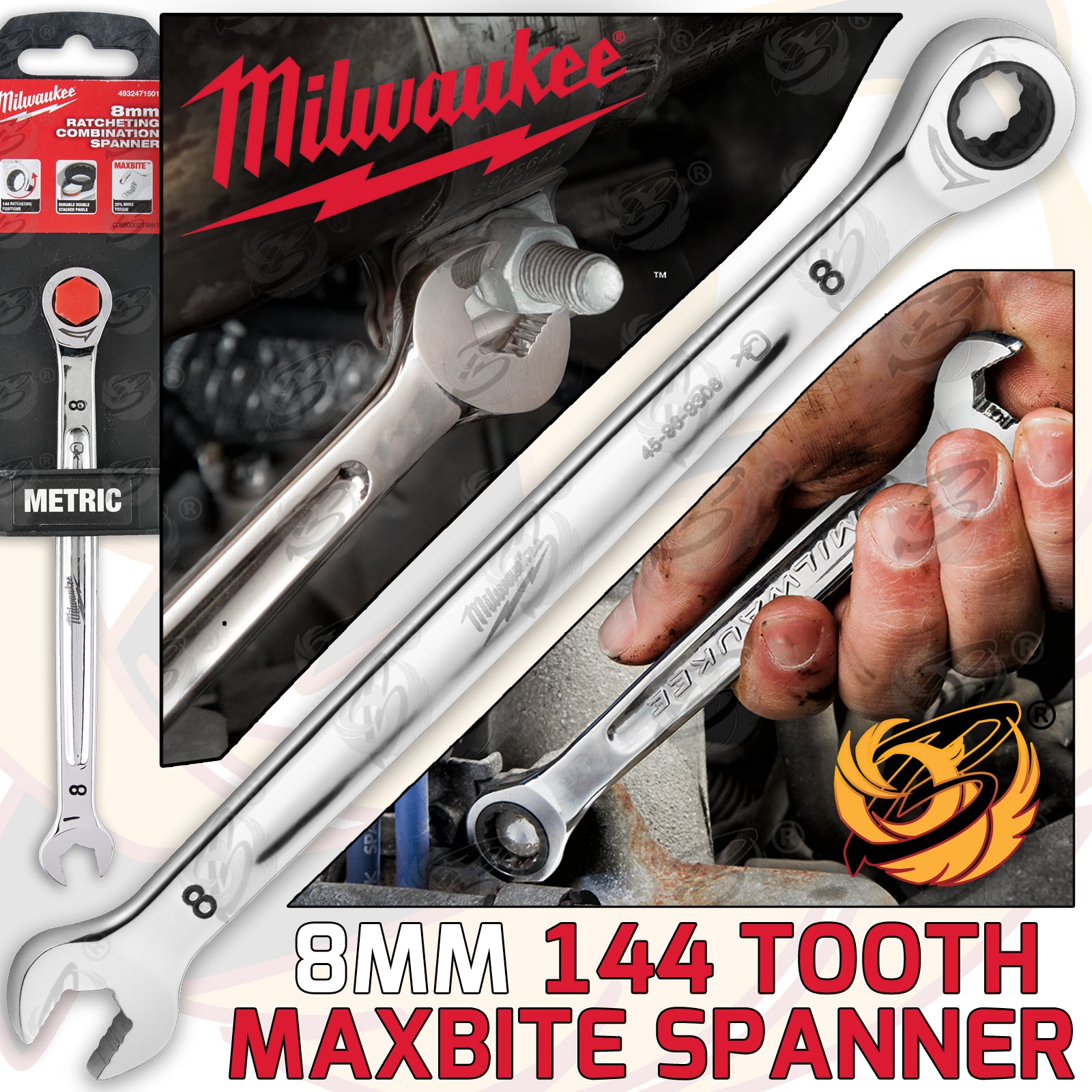 MILWAUKEE 8MM 144 TEETH MAXBITE RATCHET SPANNER