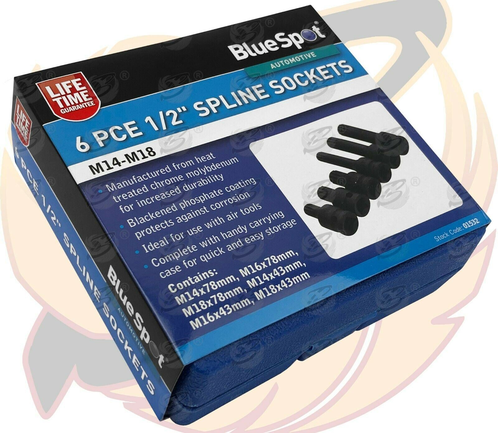 BLUESPOT 6PCS 1/2" DRIVE IMPACT SPLINE BIT SOCKETS M14 - M18