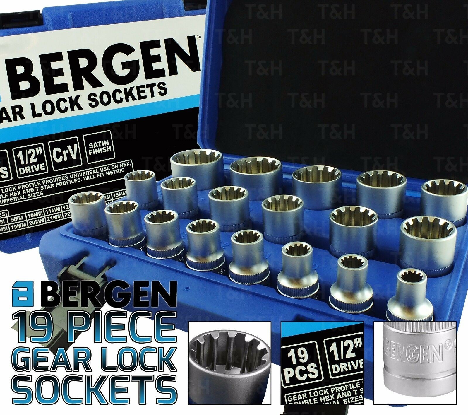 US PRO 19PCS 1/2" DRIVE GEAR LOCK SOCKETS 8MM - 32MM