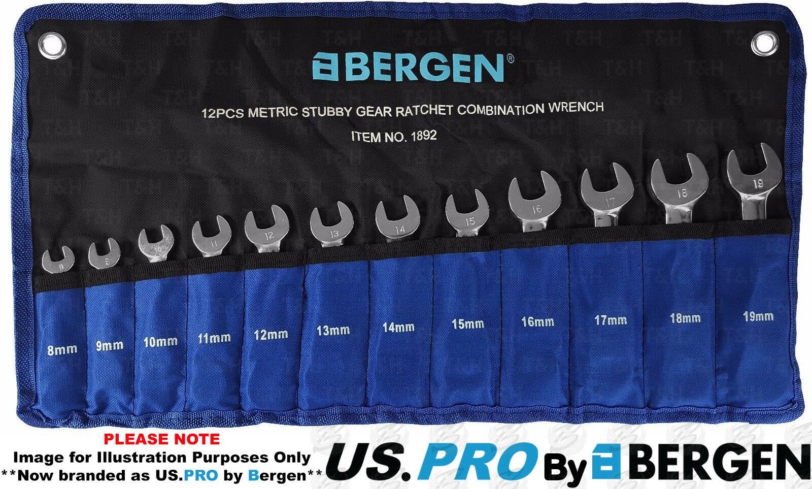 US PRO 12PCS STUBBY COMBINATION RATCHET SPANNERS