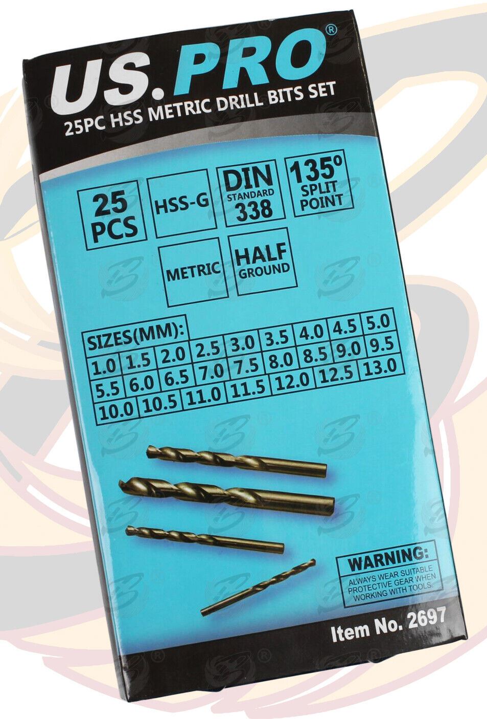 US Pro 25 Piece HSS Metal Drill Bits 1mm - 13mm 2697