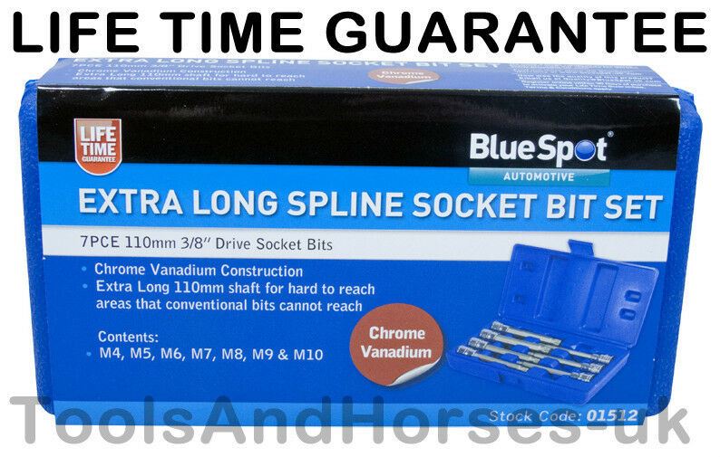 BLUESPOT 7PCS 3/8" DRIVE EXTRA LONG SPLINE BIT SOCKETS M4 - M10