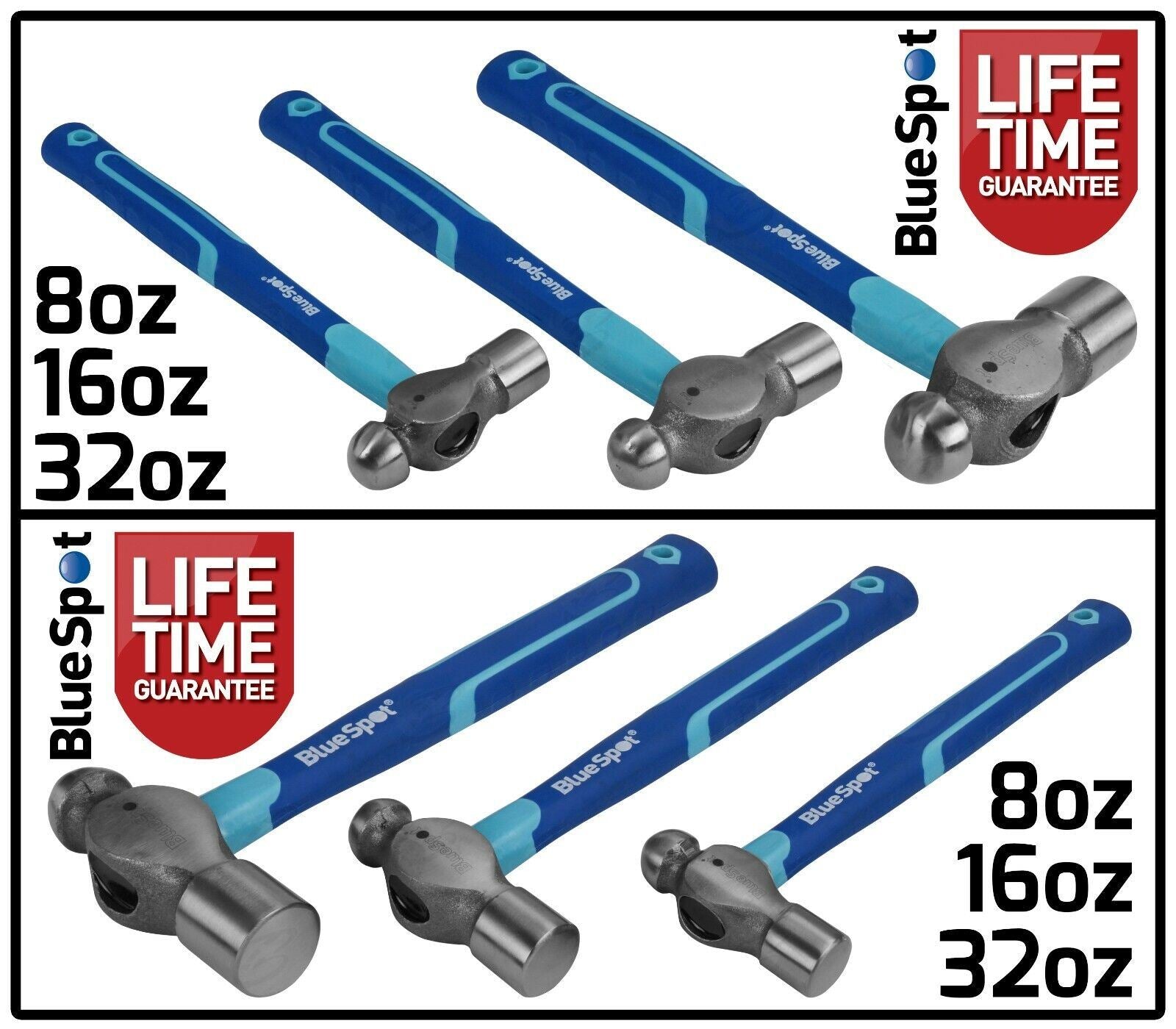 BlueSpot 3 Piece Ball Pein Hammer Set 8Oz - 16Oz - 32Oz 26100