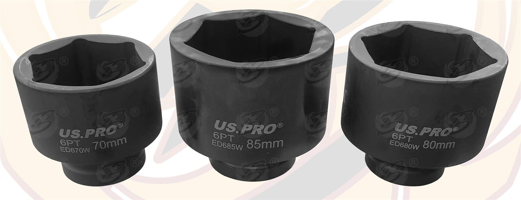 US Pro 6 Piece 1" Drive 6 Point Jumbo Impact Sockets ( 70mm - 80mm - 85mm - 90mm - 95mm - 100mm ) ( 7544 )