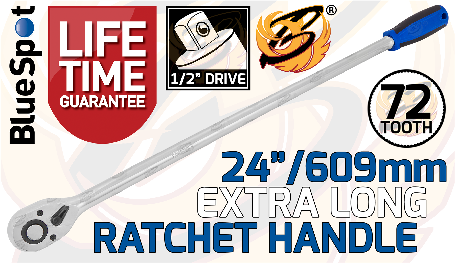 BlueSpot 1/2" Drive 24" Long 72 Tooth Extra Long Ratchet Handle ( 02036 )