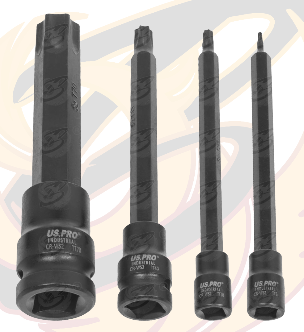 US Pro Industrial 15 Piece 1/4" & 3/8" & 1/2" Drive Extra Long Impact Tamperproof Torx Bit Sockets T6 - T70 7529