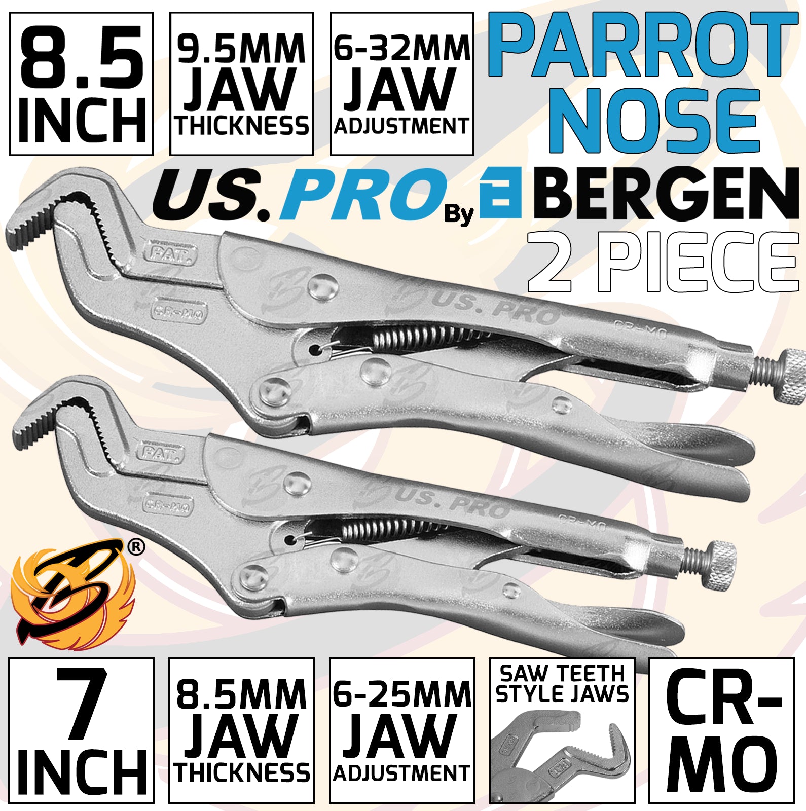 US PRO 178MM & 215MM PARROT NOSE LOCKING PLIERS
