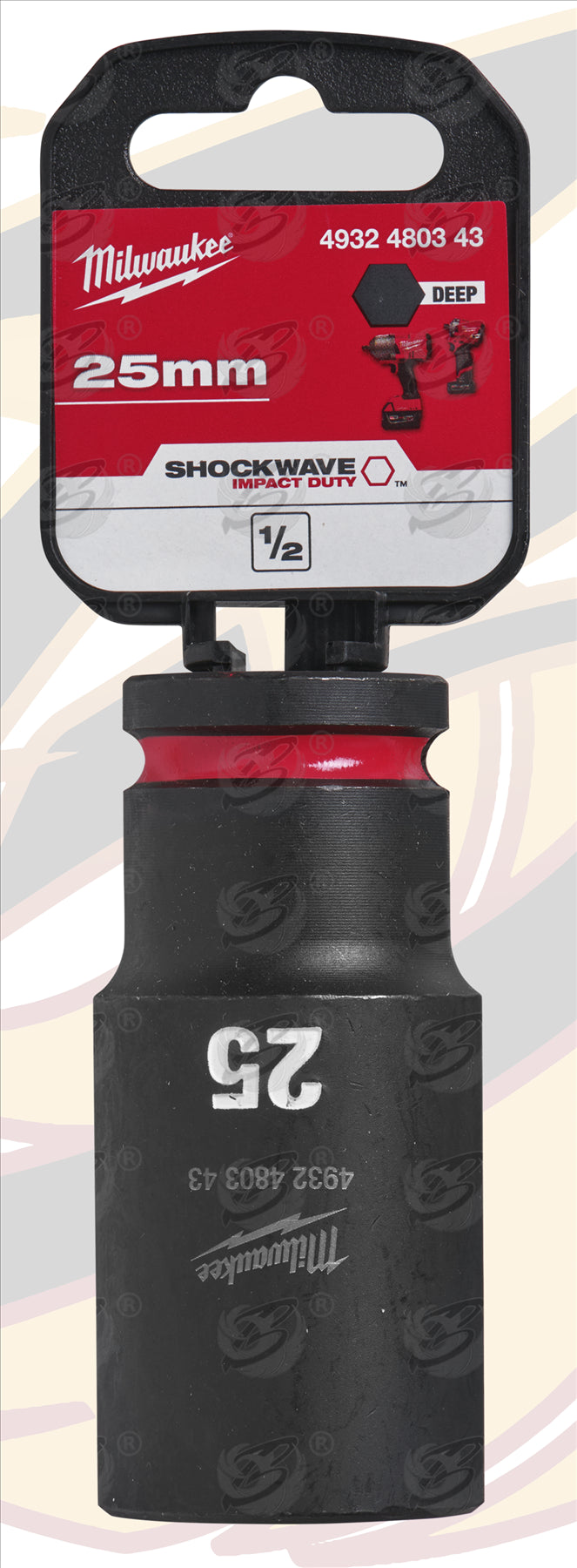 MILWAUKEE 25MM 1/2" DRIVE 6 POINT DEEP IMPACT SOCKET ( SINGLE )