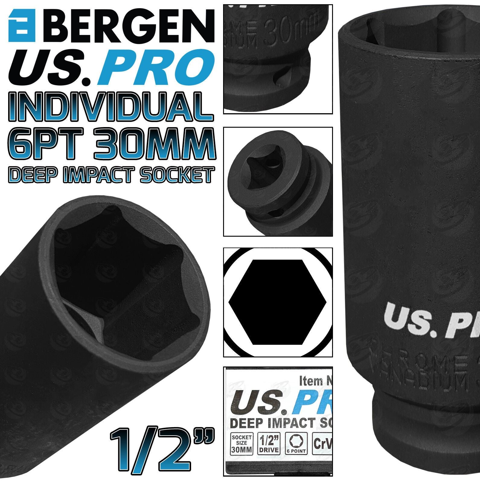US Pro 30mm 1/2" Drive 6 Point Deep Impact Socket ( Single ) 2091