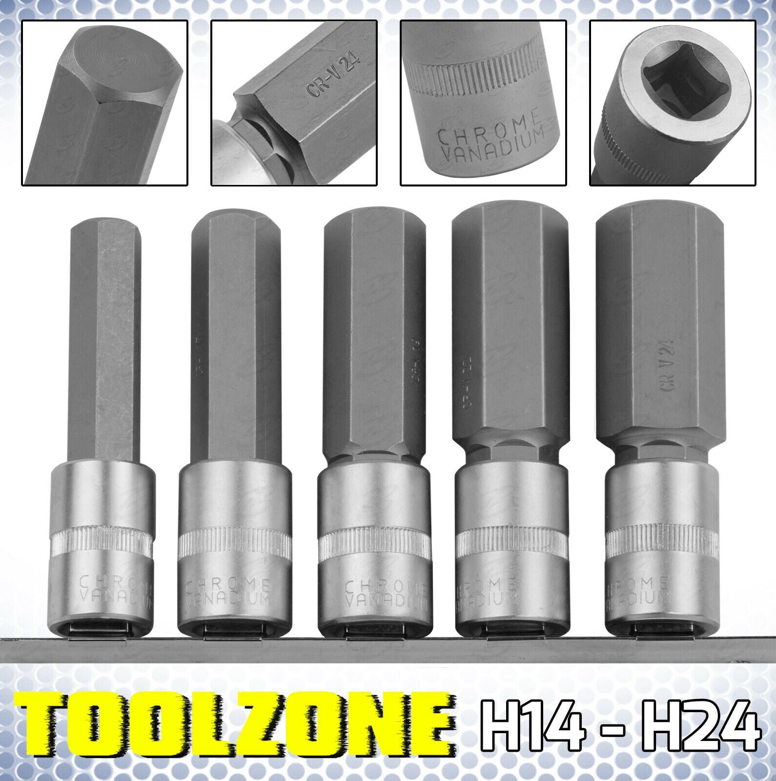 TOOLZONE 5PCS 1/2" DRIVE EXTRA LARGE HEX BIT SOCKETS H14 - H24