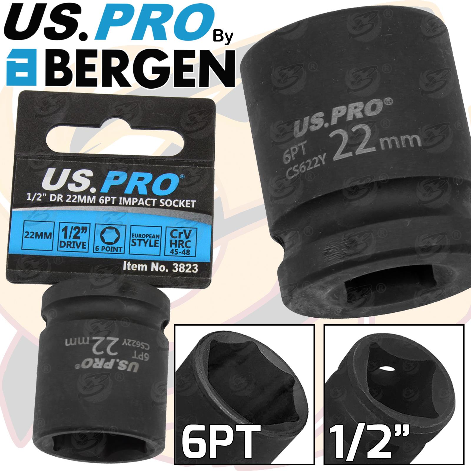 US Pro 22mm 1/2" Drive 6 Point Shallow Impact Socket ( 3823 )