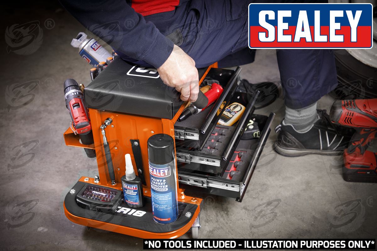 SEALEY MECHANIC STOOL / UTILTIY BOX ( ORANGE )