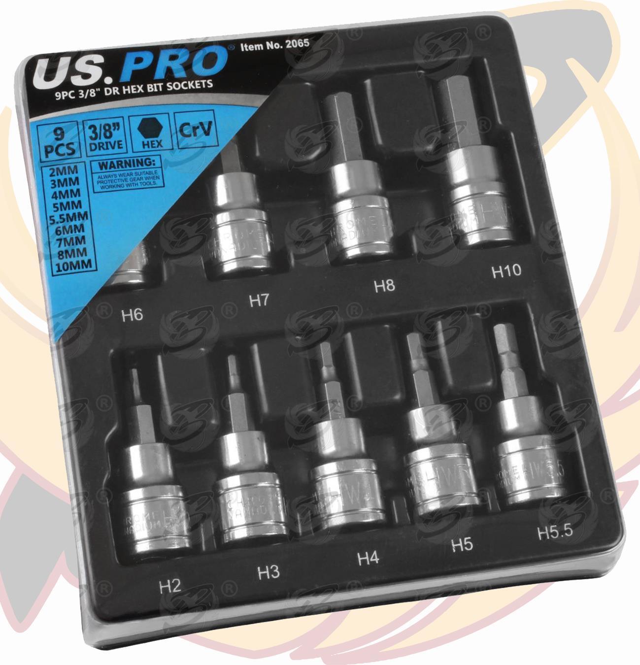 US PRO 9PCS 3/8" DRIVE HEX BIT SOCKETS H2 - H10