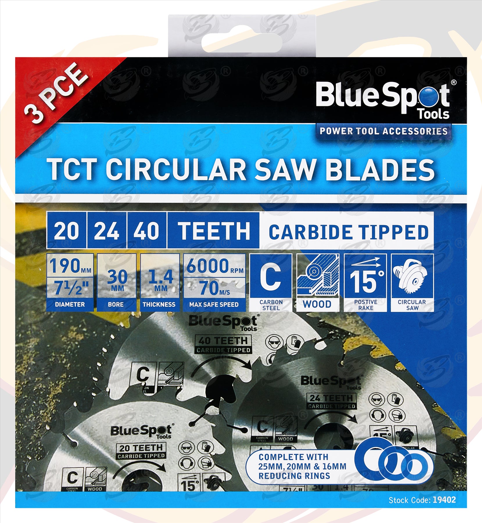 BLUESPOT CIRCULAR SAW BLADE 190MM x 30MM ( 20T & 24T & 40T ) ( TCT BLADES )