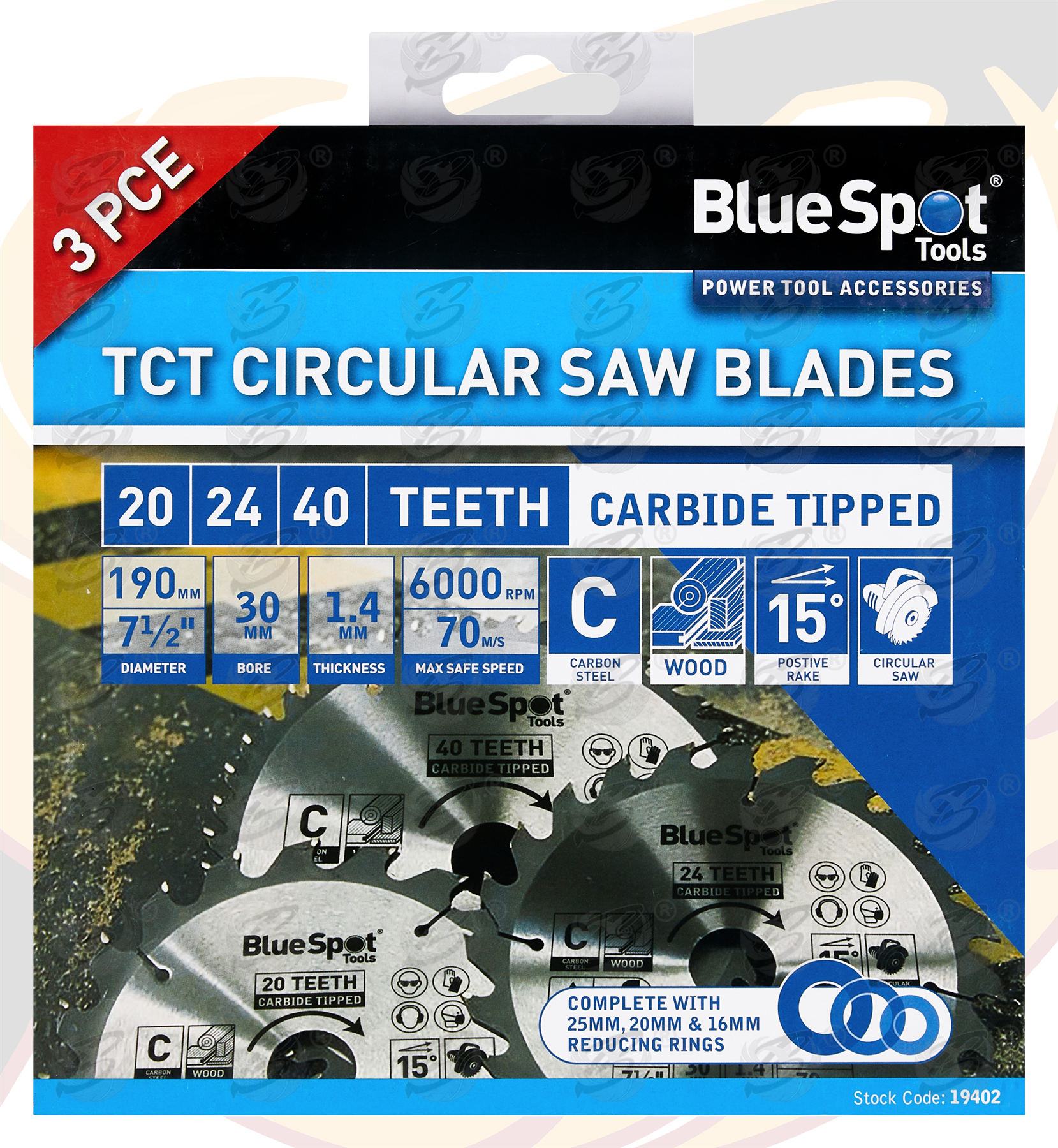 BlueSpot Circular Saw Blade 190mm x 30mm ( 20T & 24T & 40T ) ( Tct Blades ) 19402