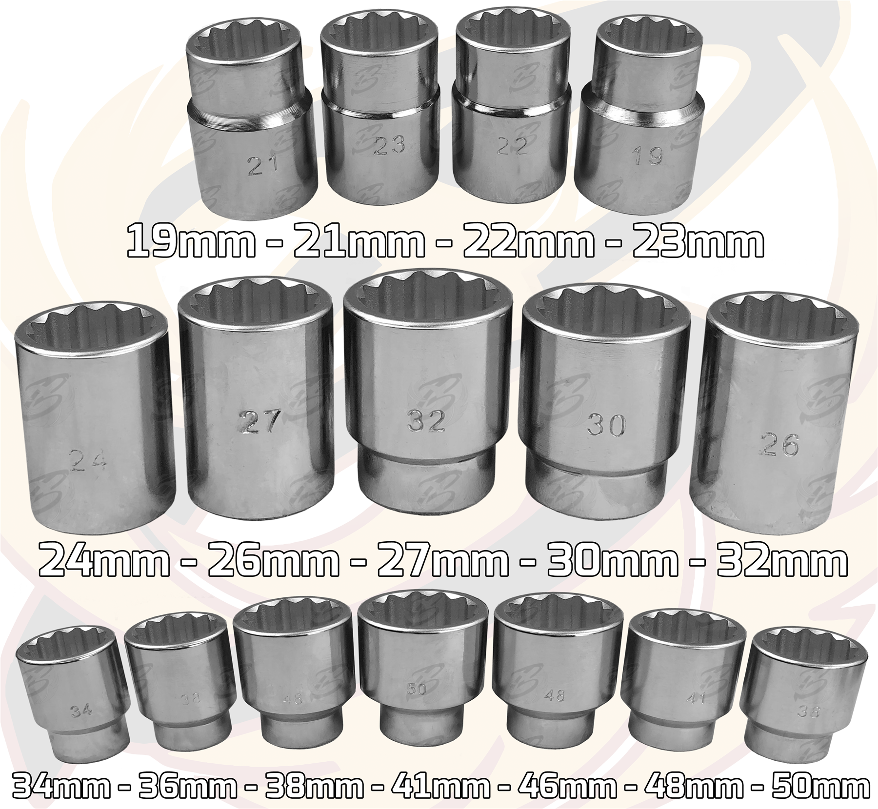 Toolzone 21 Piece 3/4" Drive 12 Point Socket Set 19mm - 50mm ( SS116 ( 12PT ) )
