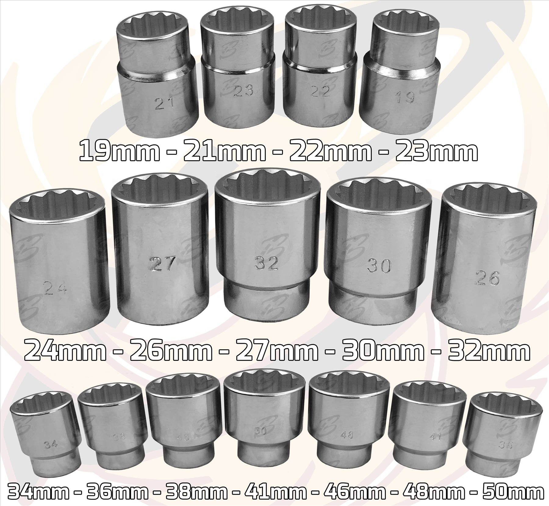 TOOLZONE 21PCS 3/4" DRIVE 12 POINT SOCKET SET 19MM - 50MM