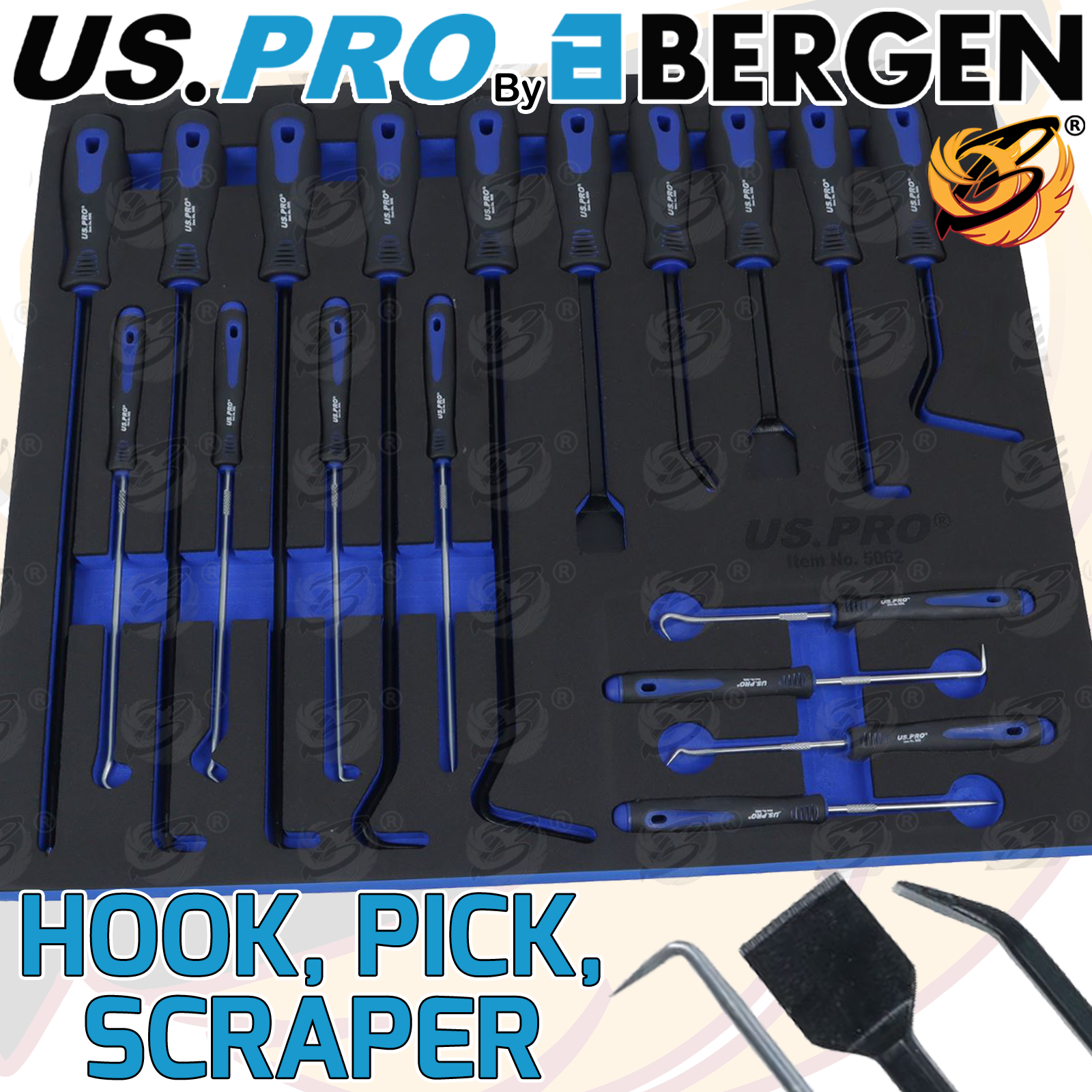 US Pro 18 Piece Pick & Hook Set In Eva Tray ( 5062 )