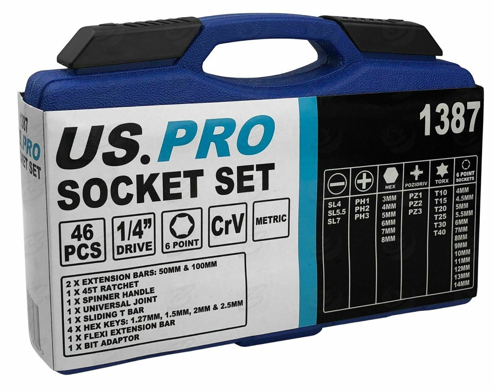 US PRO 59PCS 1/4" DRIVE 6 POINT DEEP & SHALLOW SOCKET SET 4MM - 14MM