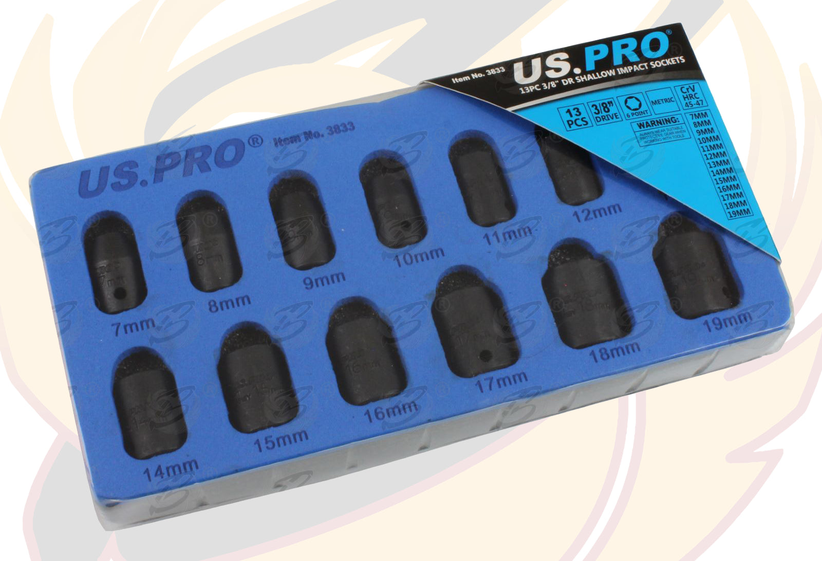 US PRO 28PCS 3/8" DRIVE 6 POINT DEEP & SHALLOW IMPACT SOCKETS 7MM - 22MM