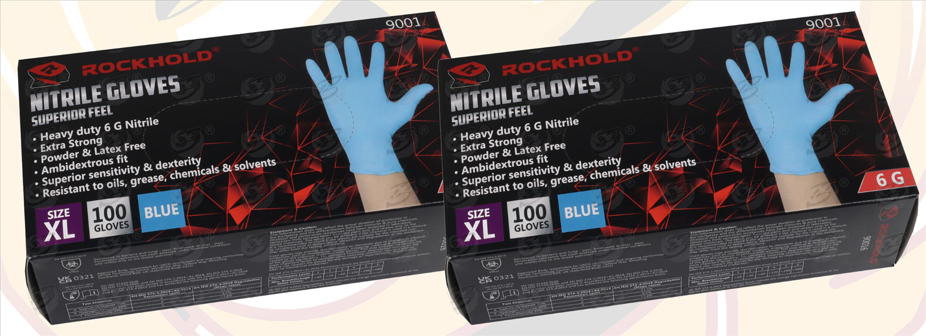 ROCKHOLD HEAVY DUTY BLUE 6 MIL NITRILE TEXTURED TIP GLOVES ( X LARGE - 200 GLOVES )