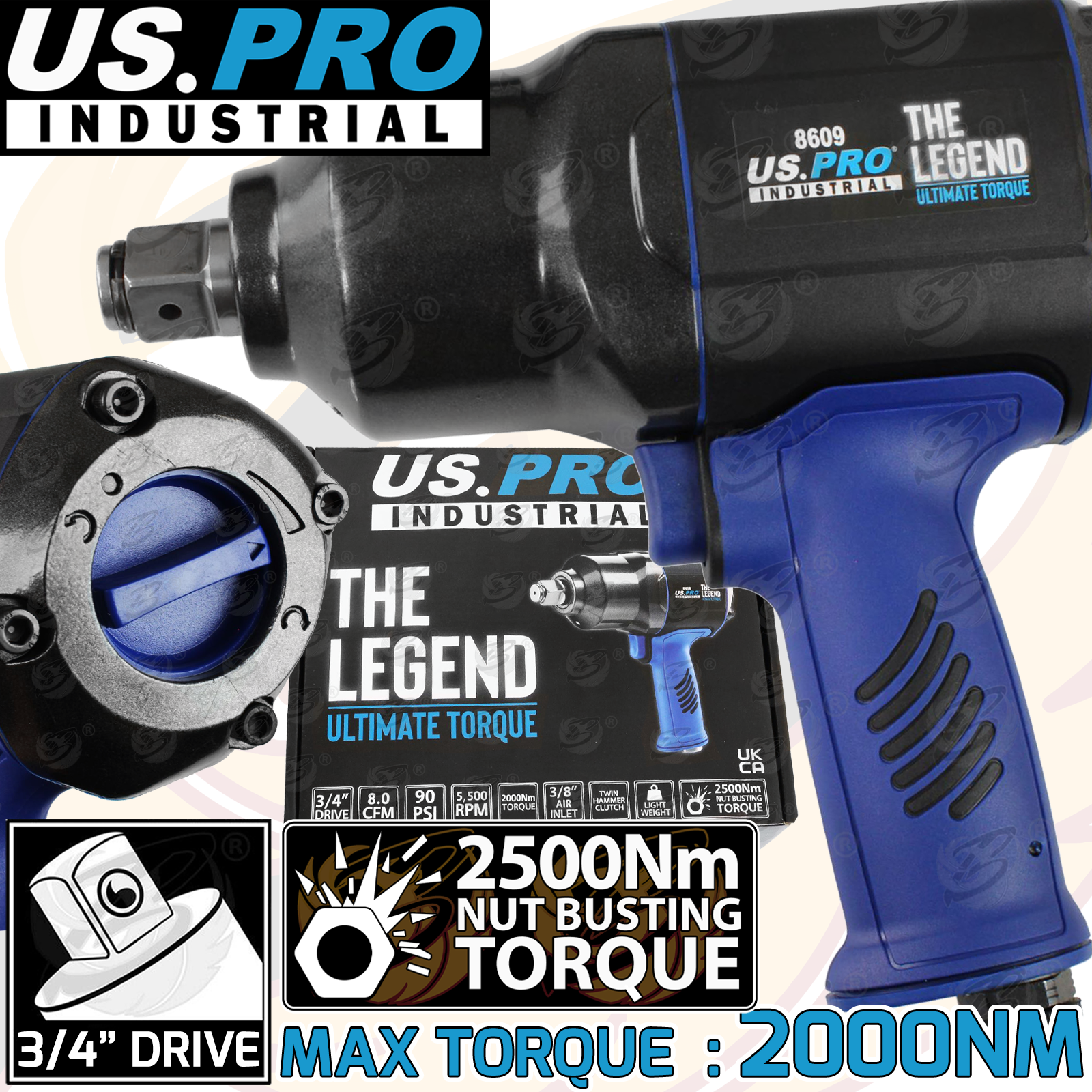 US Pro 3/4" Drive Air Impact Wrench 2500Nm ( The Legend ) ( 8609 )