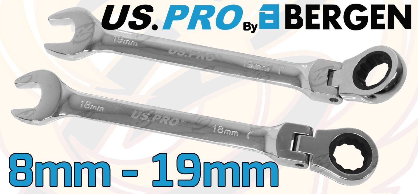 US PRO 24PCS SPANNER & STUBBY FLEXIBLE RATCHET SPANNER SET 8MM - 19MM