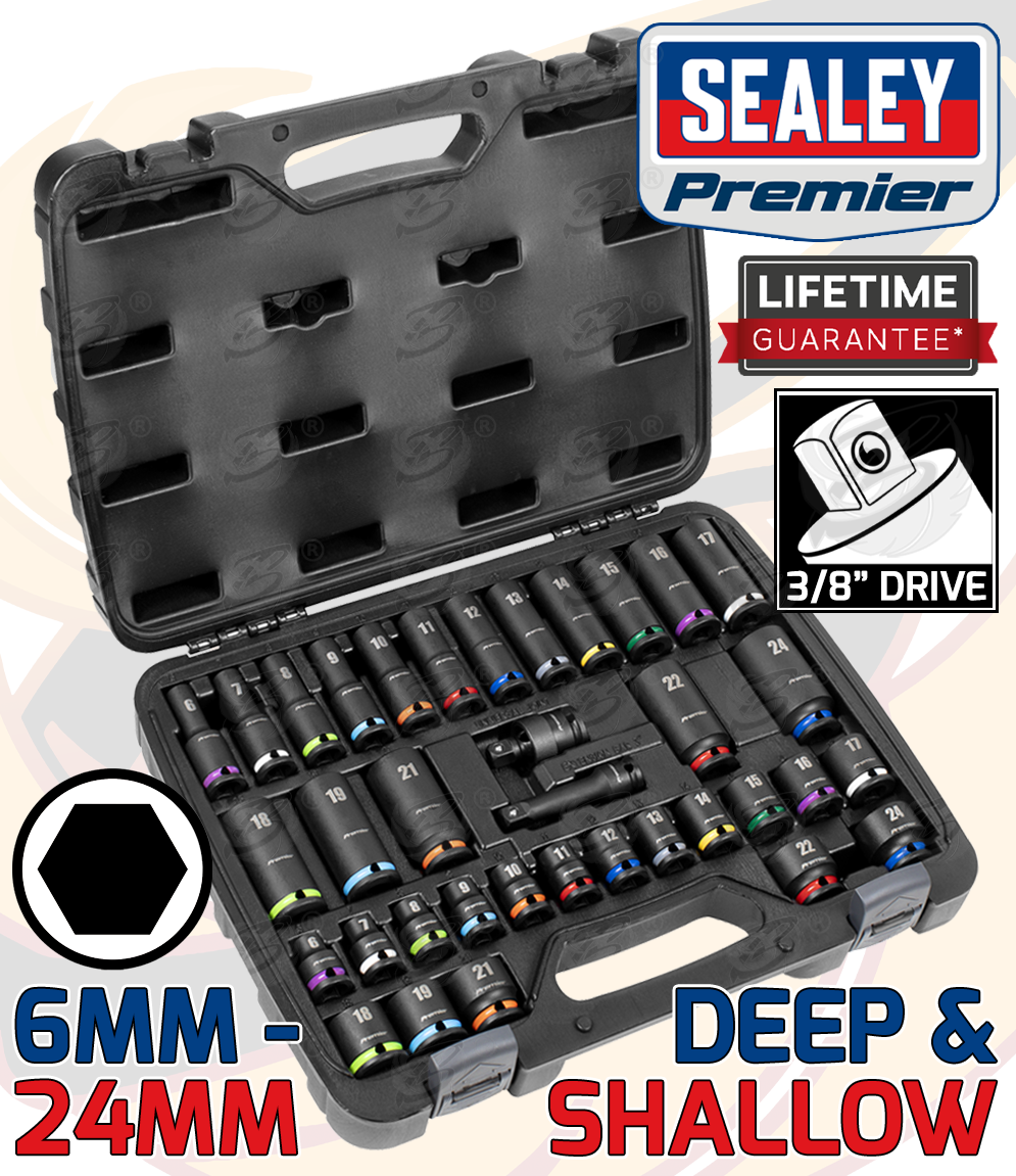 Sealey 36 Piece 3/8" Drive 6 Point Deep & Shallow Impact Sockets 6mm - 24mm ( AK5633M )