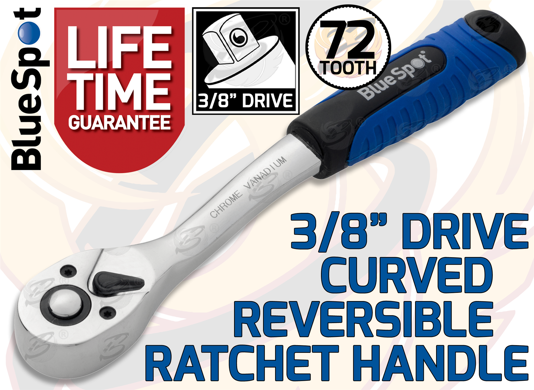BlueSpot 3/8" Drive 72 Tooth Soft Grip Curved Ratchet Handle ( 02012 )