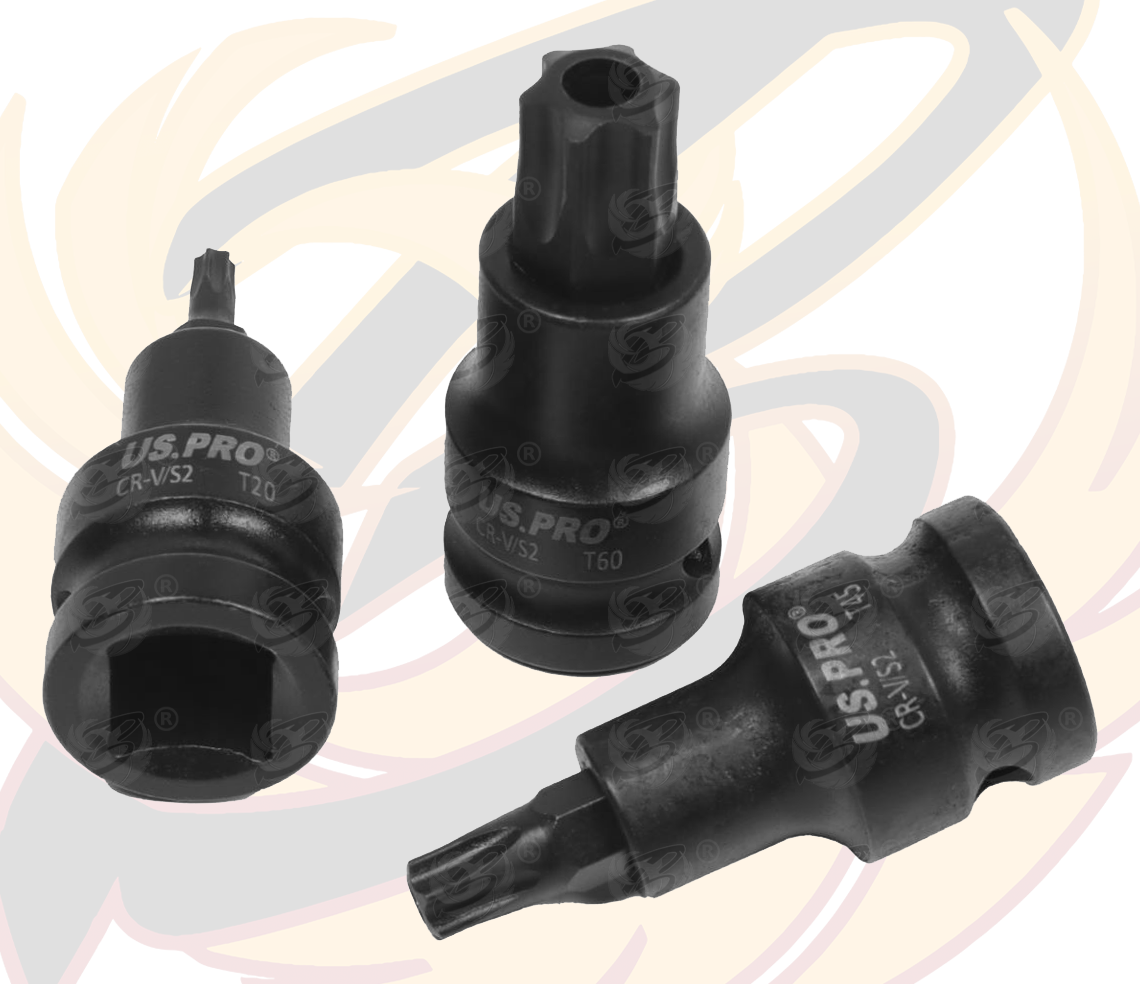US Pro 10 Piece 1/2" Drive Impact Tamperproof Torx Bit Sockets T20 - T70 ( 7532 )