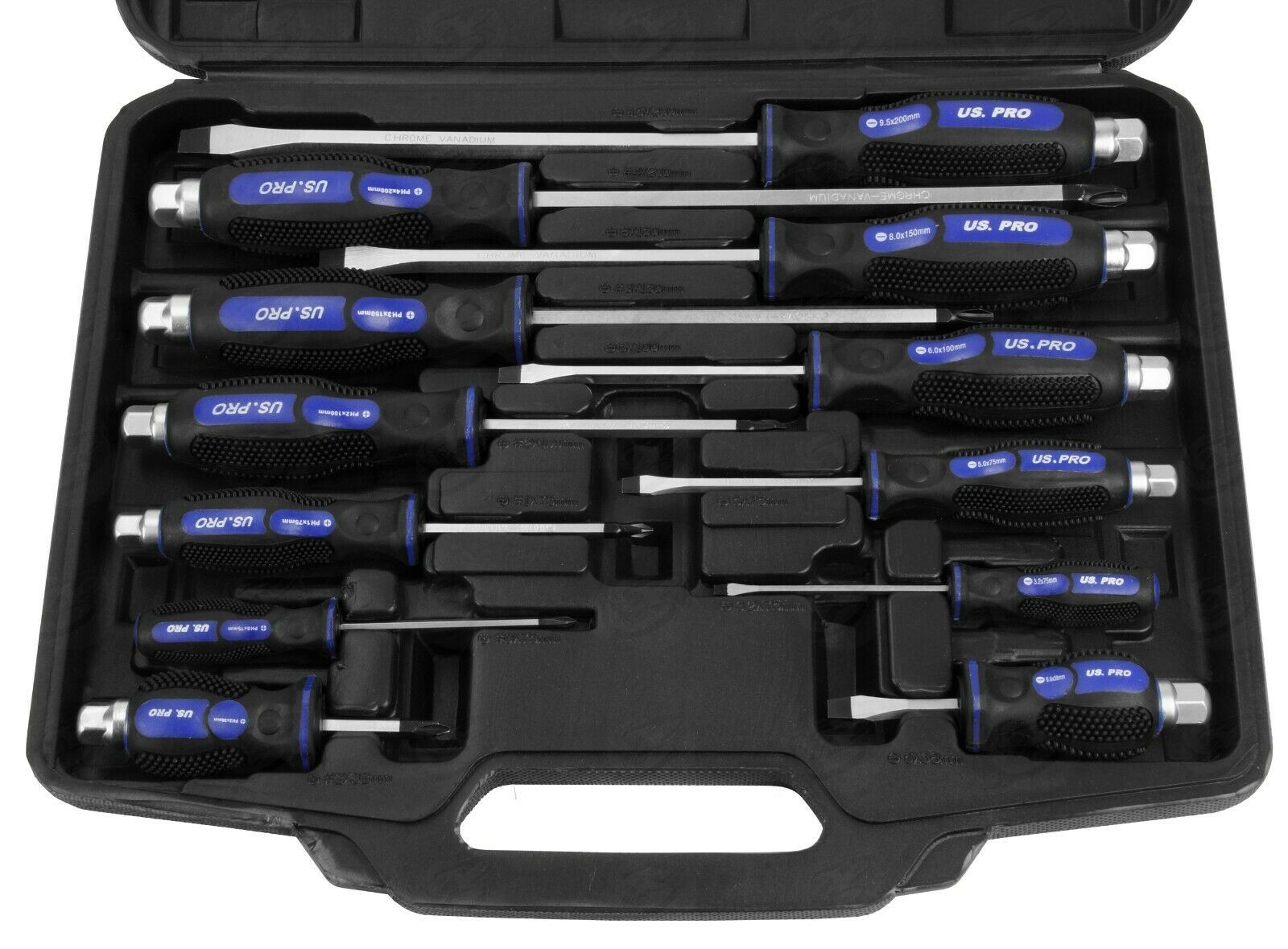US PRO 12PCS MAGNETIC GO THROUGH SCREWDRIVER SET ( SLOTTED - PHILLIPS )