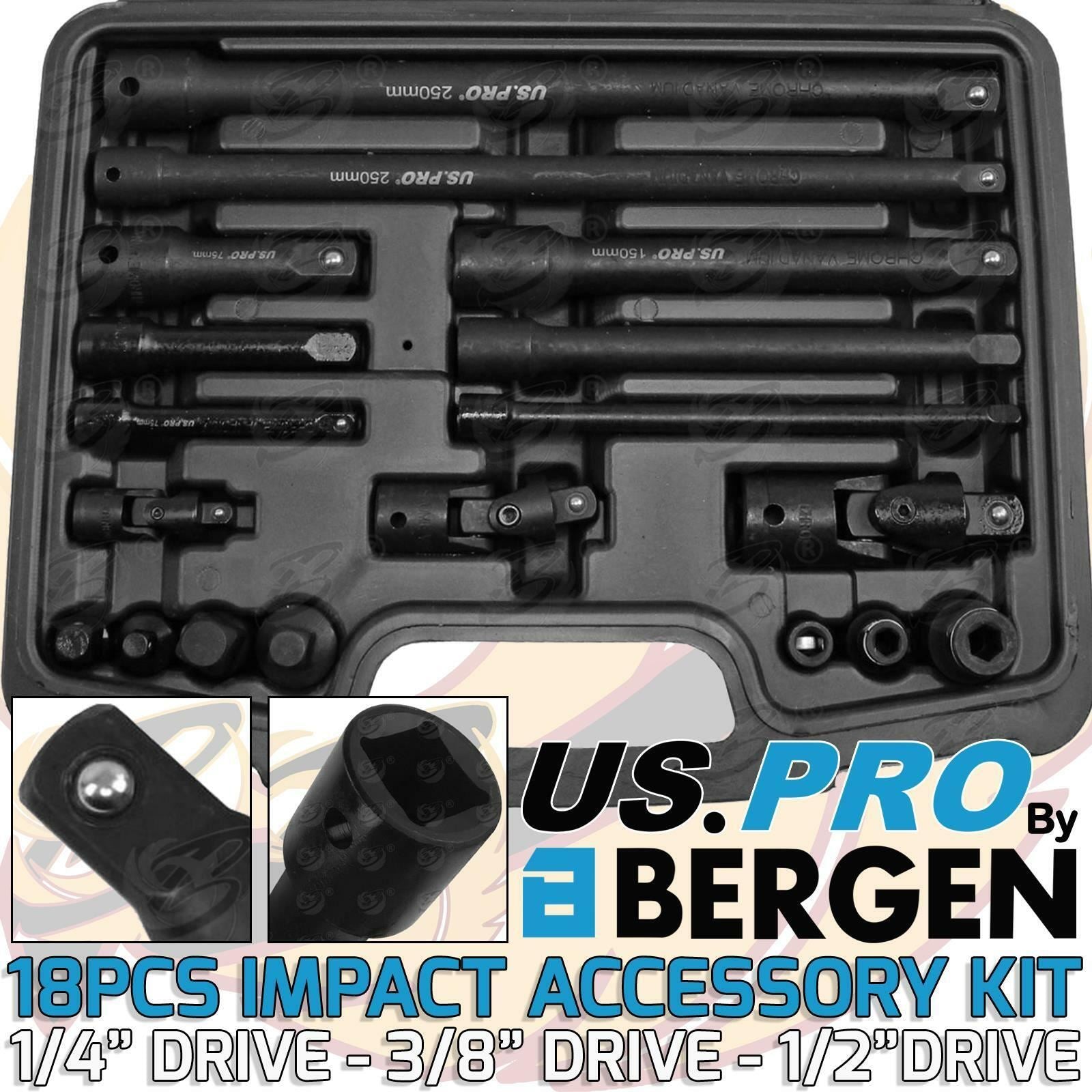 US PRO 18PCS 1/4" & 3/8" & 1/2" DRIVE IMPACT ACCESSORY KIT