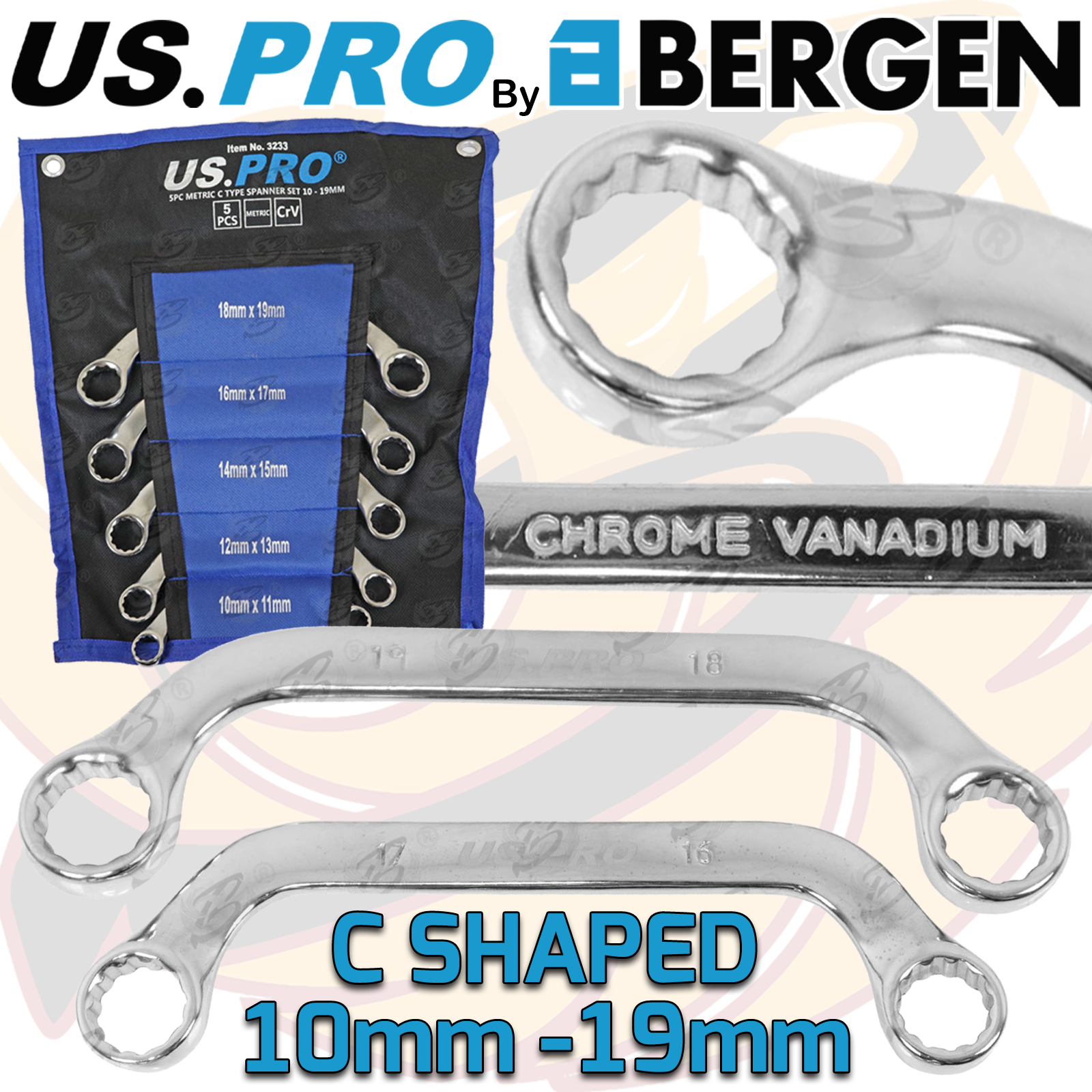 US Pro 5 Piece Metric C Type Spanner Set 10 - 19mm ( 3233 )