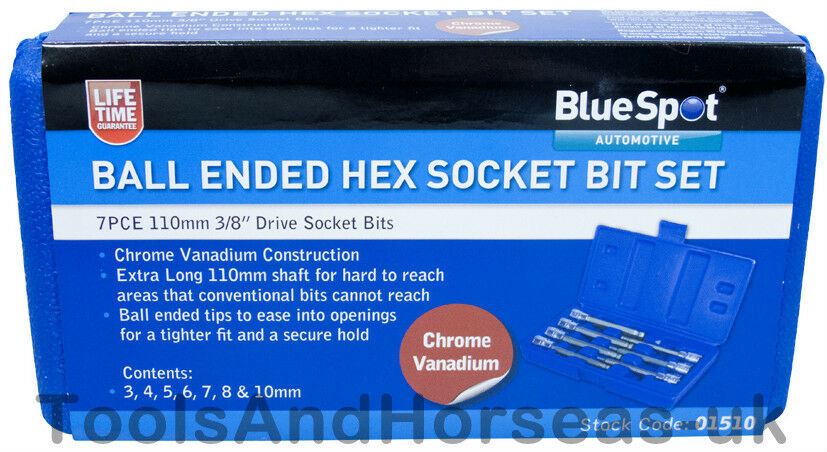 BLUESPOT 7PCS 3/8" DRIVE EXTRA LONG BALL ENDED HEX BIT SOCKETS H3 - H10