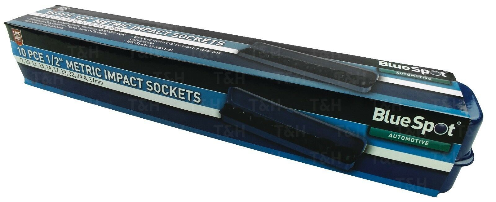 BLUESPOT 10PCS 1/2" DRIVE 6 POINT SHALLOW IMPACT SOCKETS 9MM - 27MM