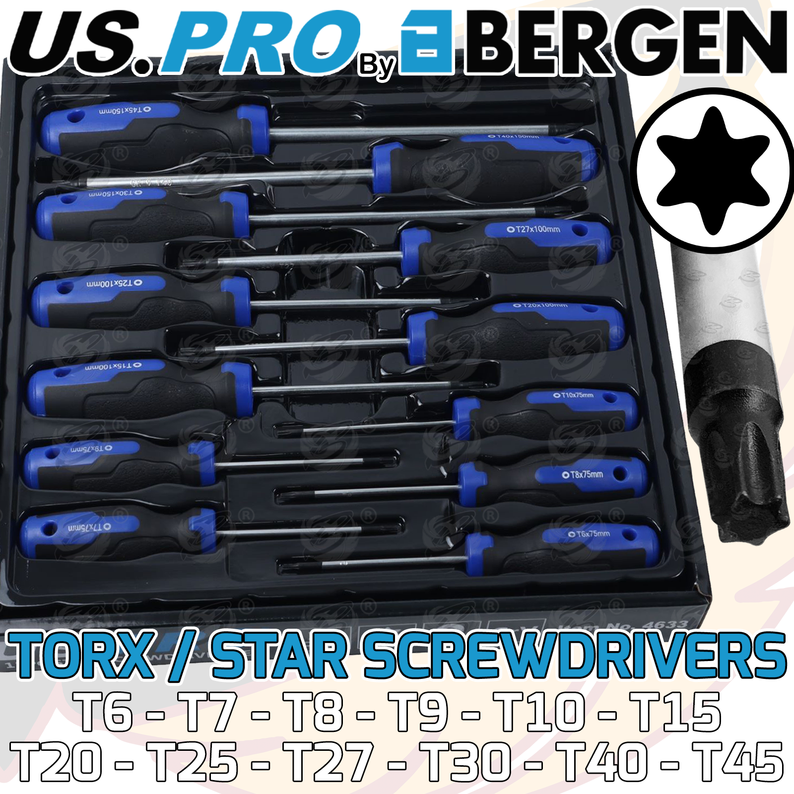 US Pro 12 Piece Star Screwdriver Set T6 - T45 ( 4633 )