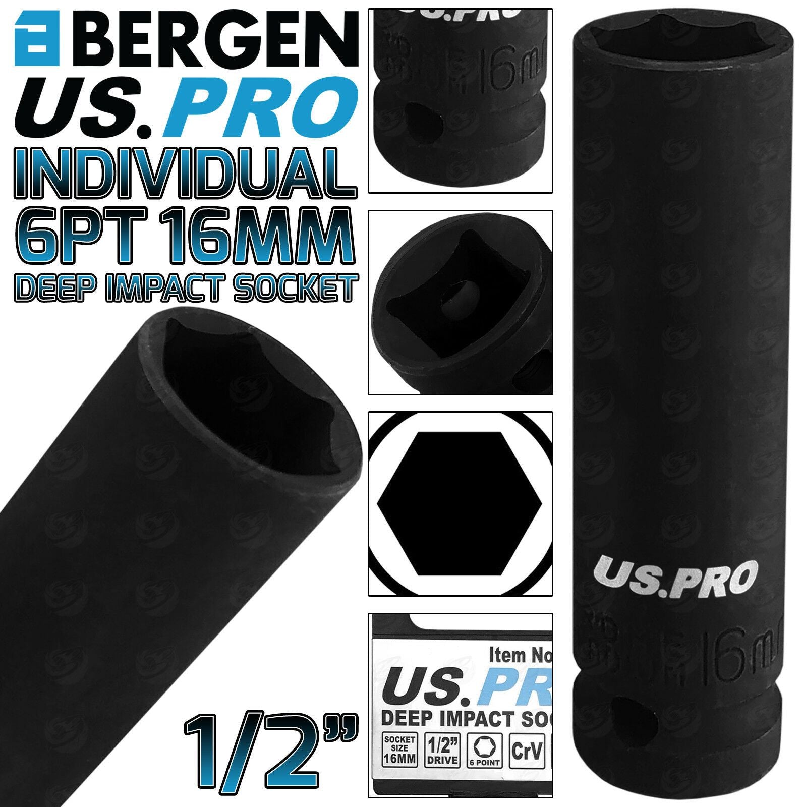 US PRO 16MM 1/2" DRIVE 6 POINT DEEP IMPACT SOCKET ( SINGLE )