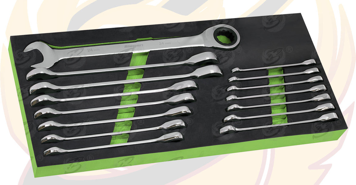 SIEGEN 15PCS RATCHET COMBINATION SPANNERS 8MM - 24MM