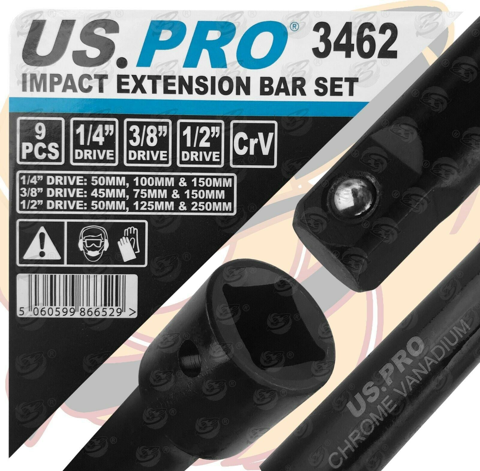 US PRO 9PCS 1/4" & 3/8" & 1/2" DRIVE IMPACT EXTENSION BARS