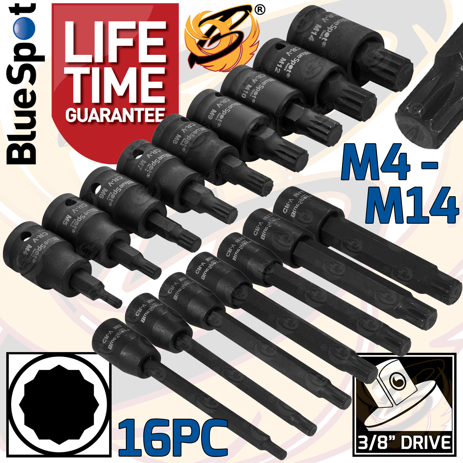 BLUESPOT 53PCS 3/8" DRIVE IMPACT HEX - TORX - SPLINE LONG & SHORT BIT SOCKETS