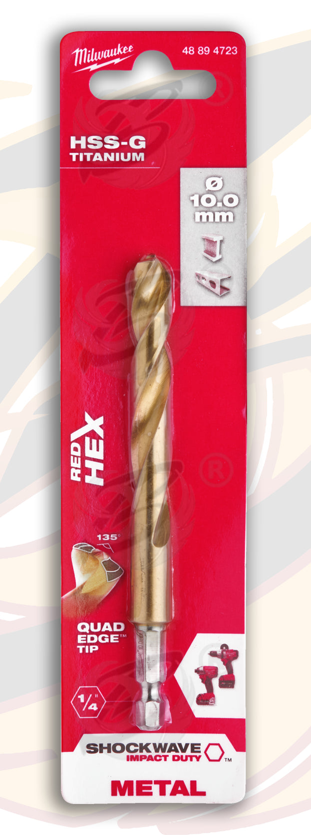 MILWAUKEE 10MM HSS TITANIUM METAL RED HEX DRILL BIT