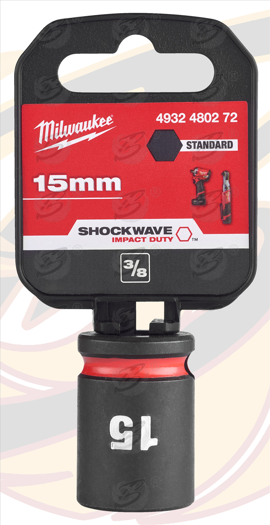 MILWAUKEE 15MM 3/8" DRIVE 6 POINT SHALLOW IMPACT SOCKET ( SINGLE )