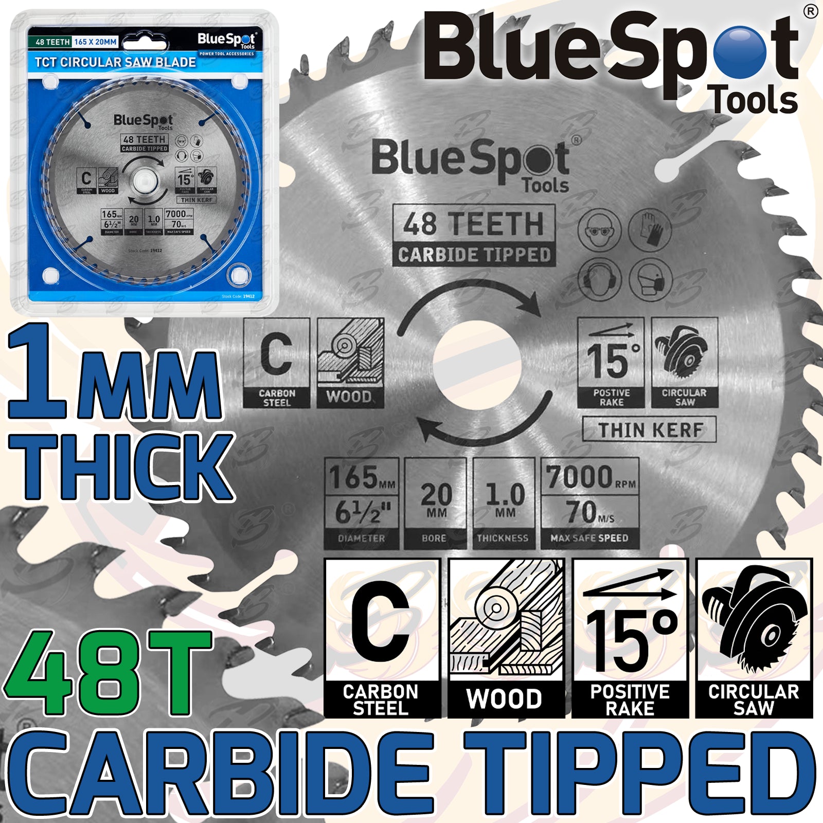 BLUESPOT CIRCULAR SAW BLADE 165MM x 20MM x 48T ( TCT BLADES )